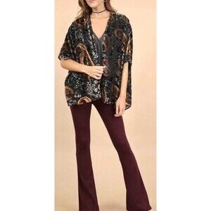 Umgee Women’s Size S/M Velvet Burnout Open Front Kimono Boho Whimsigoth Sheer